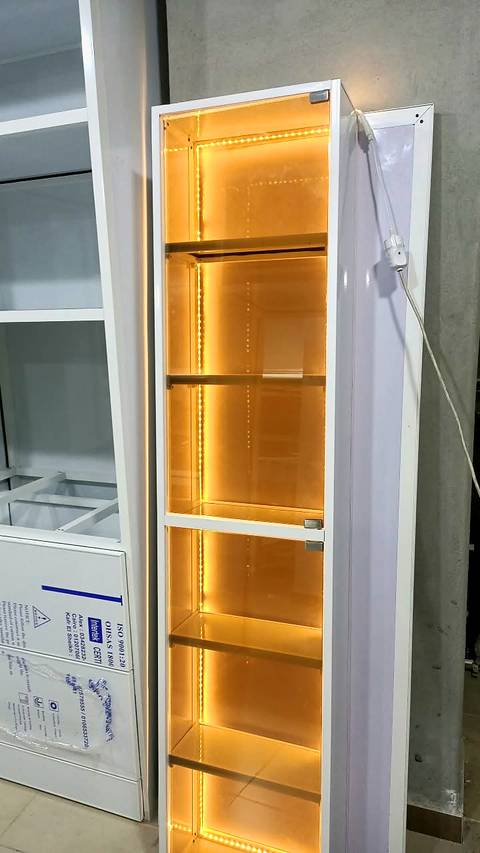 Glass display cabinet with LED lighting