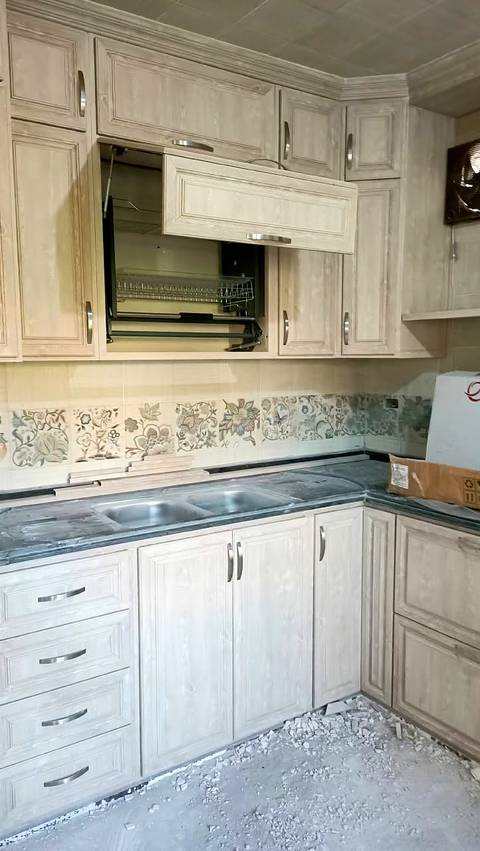 Classic kitchen with a dish rack built into a wall cabinet