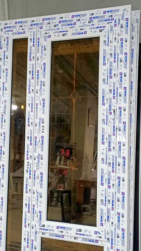 uPVC door with decorative glass